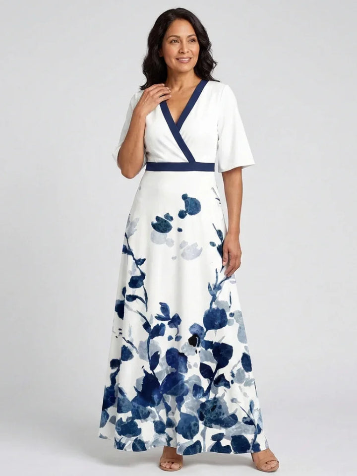 Eliza | V Neck Short Sleeve Floral Maxi Dress