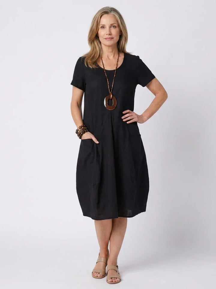 Diane | Short Sleeve Pleated Knee Length Dress