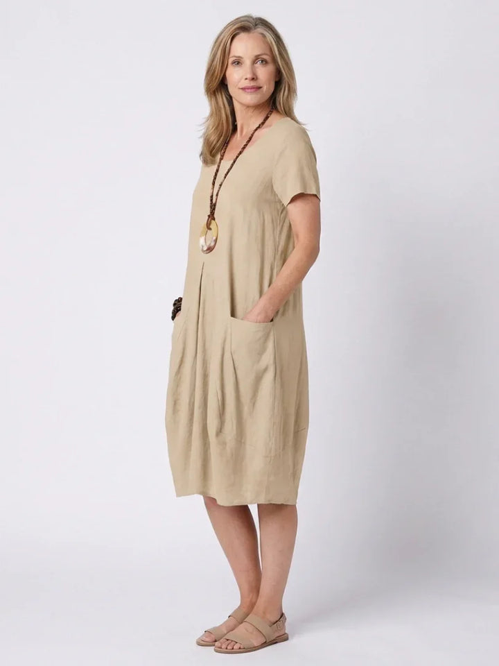 Diane | Short Sleeve Pleated Knee Length Dress