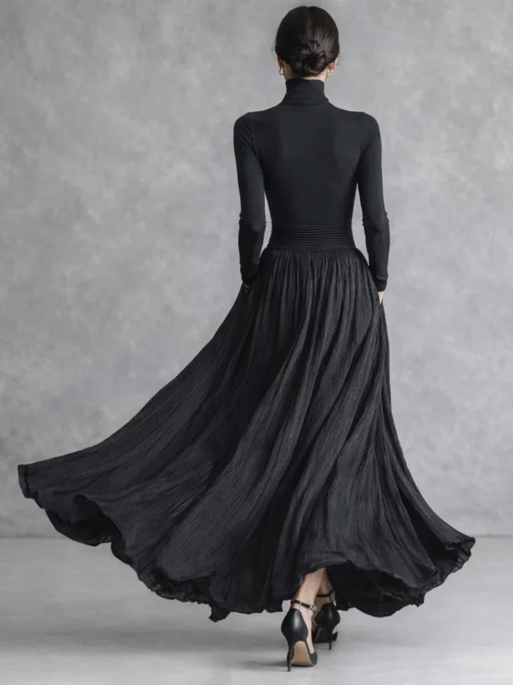 Isla | Pleated Full Skirt Turtleneck Maxi Dress