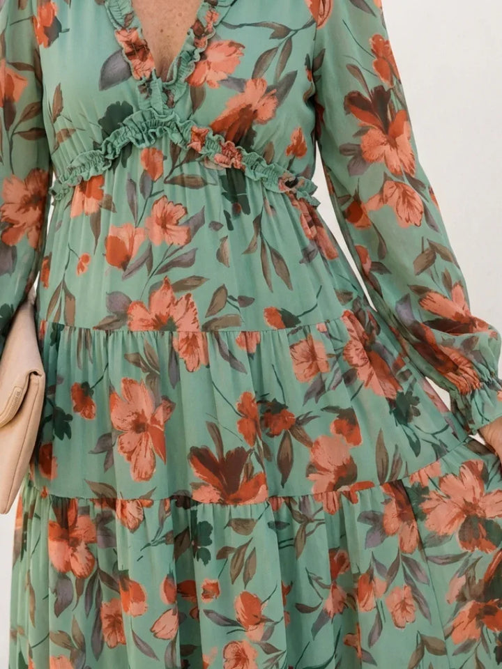 Elena | Long Sleeve V Neck Floral Maxi Dress