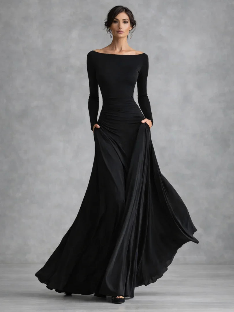 Maris | Draped Long Sleeve Maxi Dress