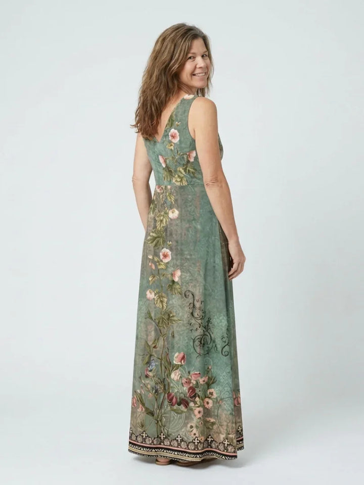 Seraphina | Sleeveless V Neck Floral Maxi Dress