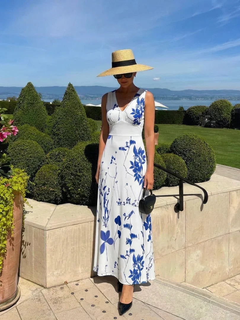 Seraphina | Sleeveless V Neck Floral Maxi Dress