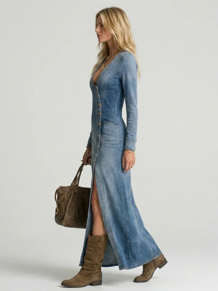 Sienna | Button Front Denim Maxi Dress