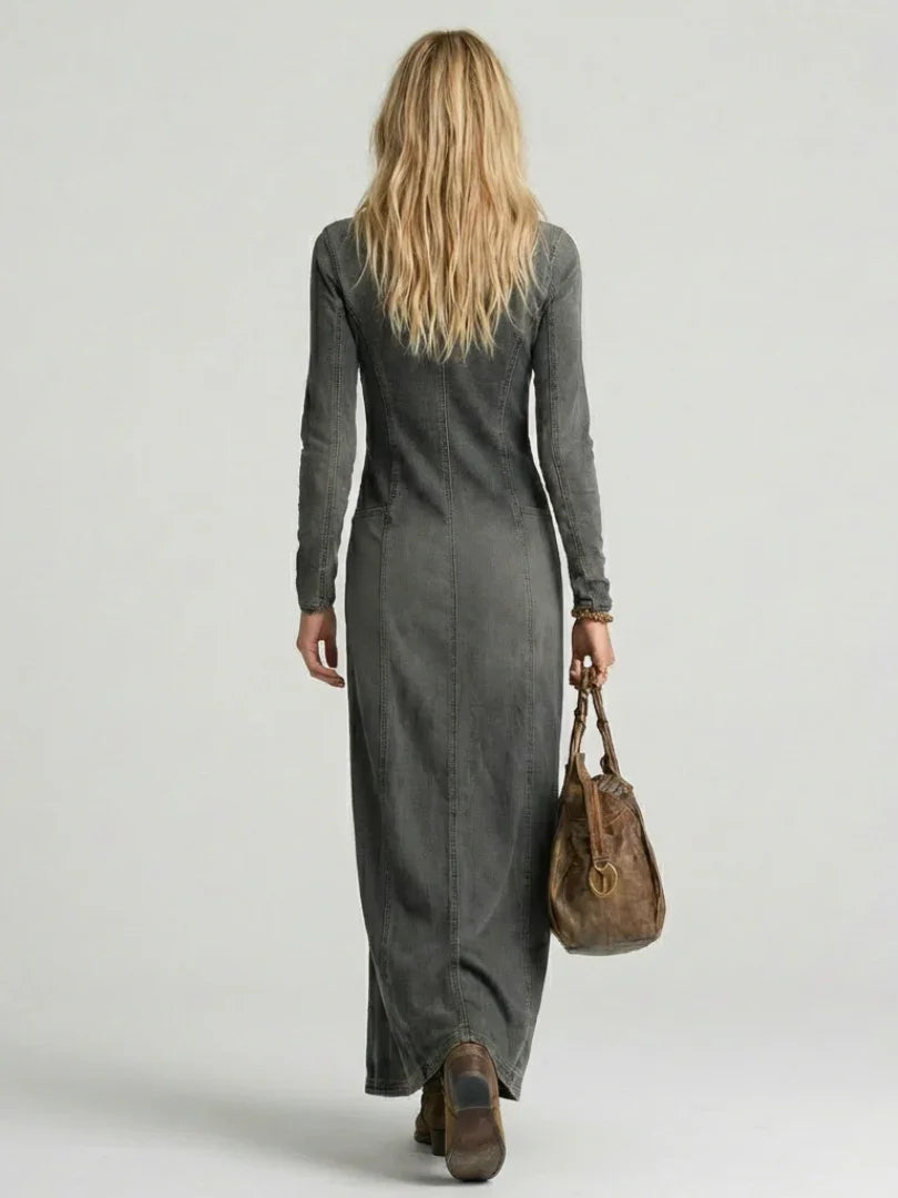 Sienna | Button Front Denim Maxi Dress
