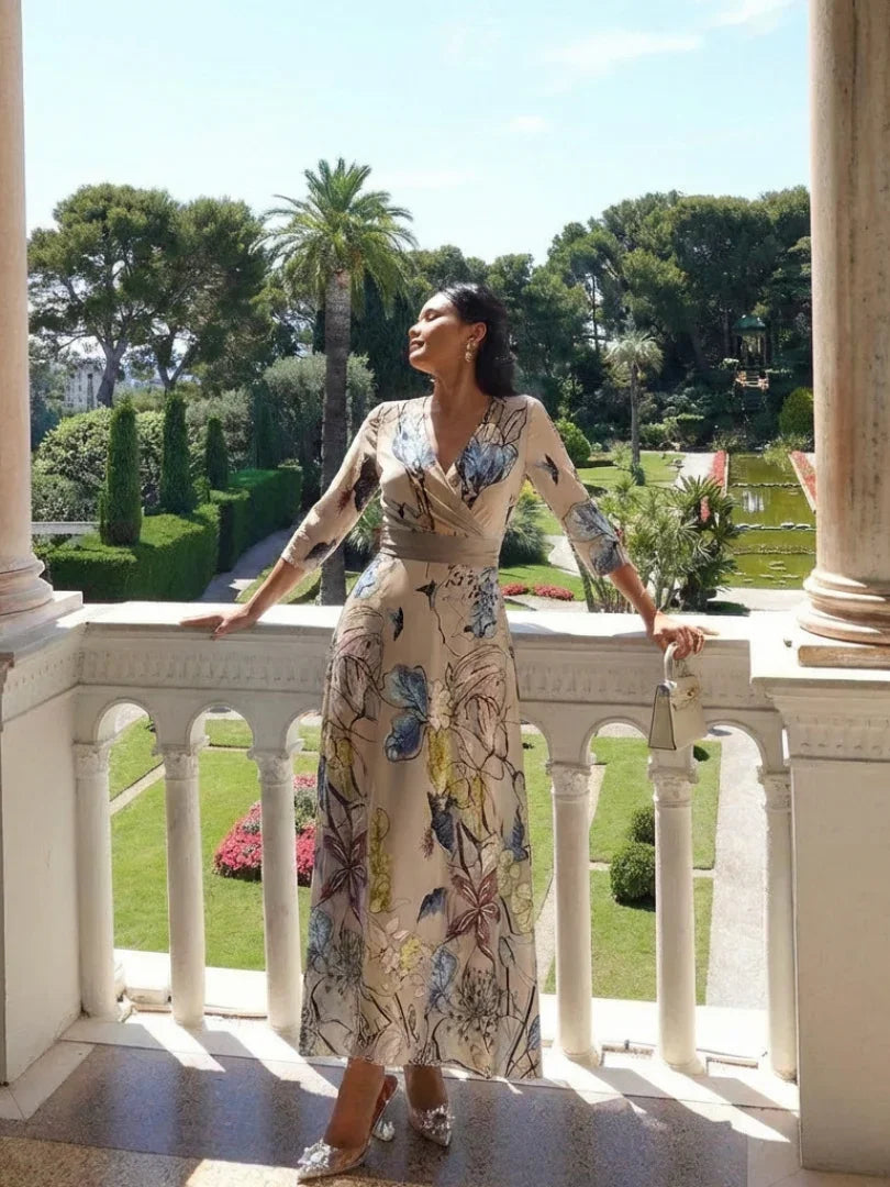 Margaret | Three Quarter Sleeve Floral Maxi Wrap Dress