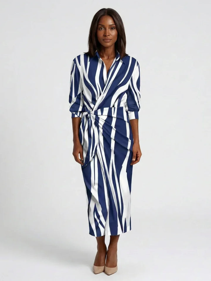 Nadine | Long Sleeve Printed Midi Wrap Dress