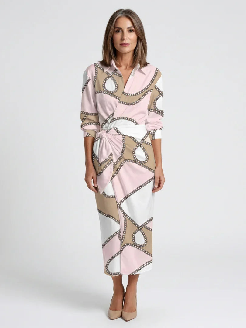 Nadine | Long Sleeve Printed Midi Wrap Dress
